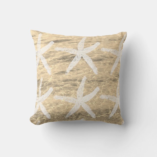 Starfish Patronen Nautical Sandy Beach Ocean Water Buitenkussen (Voorkant)