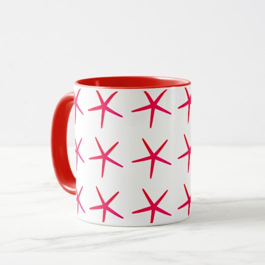 Starfish Patronen roze rode witte nodulaire schelp Mok (Voorkant links)