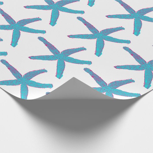 Starfish Patroon Blauwgroen roze witte kerst Cadeaupapier (Hoek)
