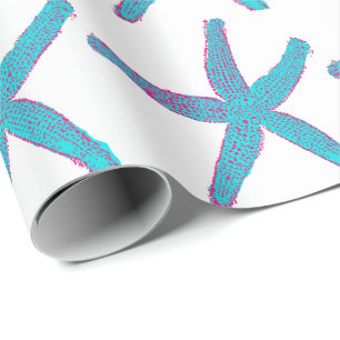 Starfish Patroon Blauwgroen roze witte kerst Cadeaupapier