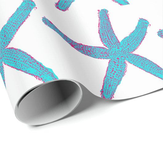 Starfish Patroon Blauwgroen roze witte kerst Cadeaupapier (Rol Hoek)