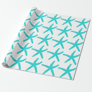 Starfish Pattern Beach Blauwgroen blauw Kerstfeest Cadeaupapier