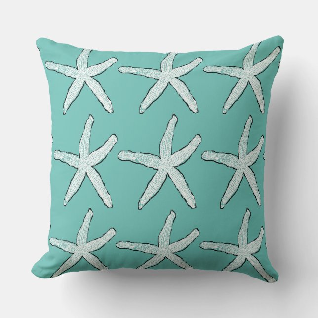 Starfish Pattern Beach Coastal Blauwgroen Blue Cot Kussen (Voorkant)