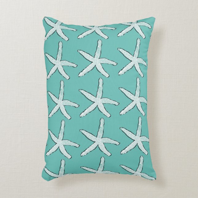 Starfish Pattern Beach Coastal Blauwgroen Blue Sty Accent Kussen (Voorkant(Verticaal))