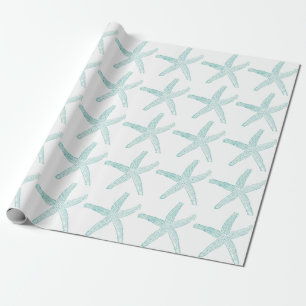 Starfish Pattern Beach Coastal Blauwgroen Blue Whi Cadeaupapier