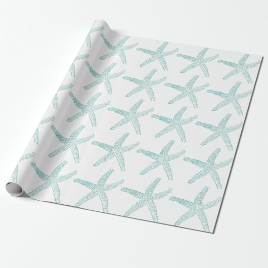 Starfish Pattern Beach Coastal Blauwgroen Blue Whi Cadeaupapier (Uitgerold)