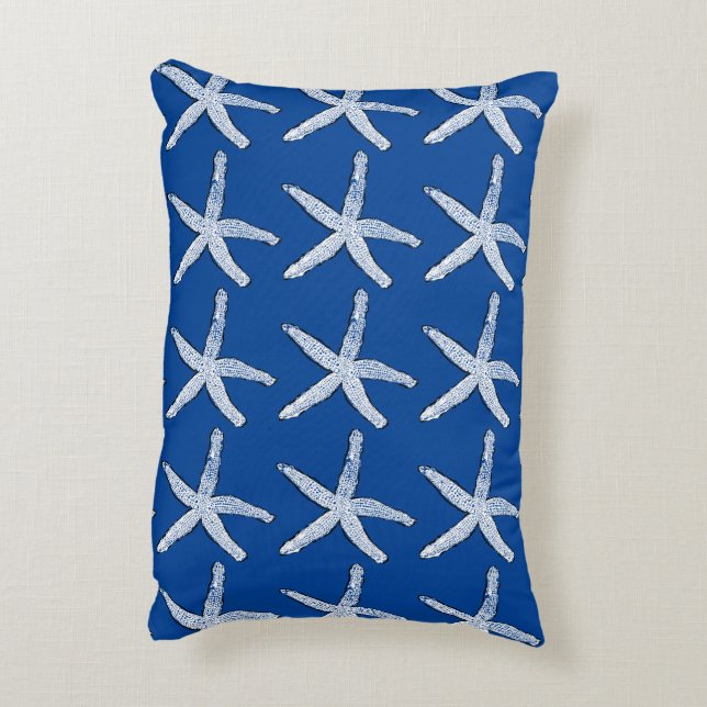 Starfish Pattern Beach Coastal Deep Blue Stijlvol Accent Kussen (Achterkant (Verticaal))