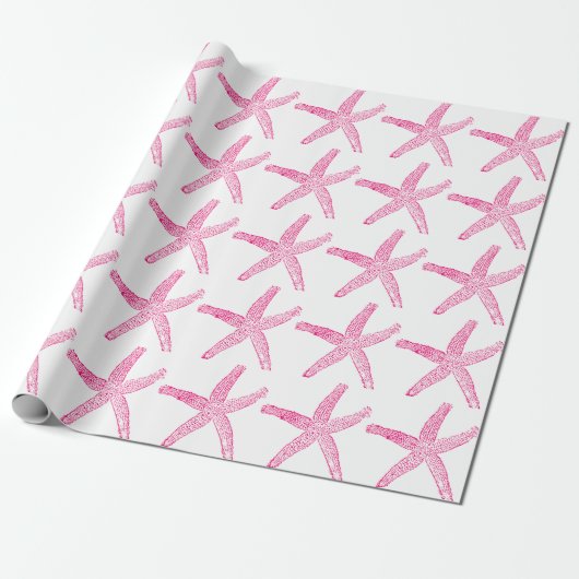 Starfish Pattern Beach Coastal Hot Pink White Cadeaupapier (Uitgerold)