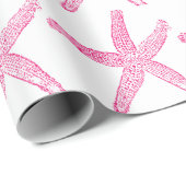 Starfish Pattern Beach Coastal Hot Pink White Cadeaupapier (Rol Hoek)