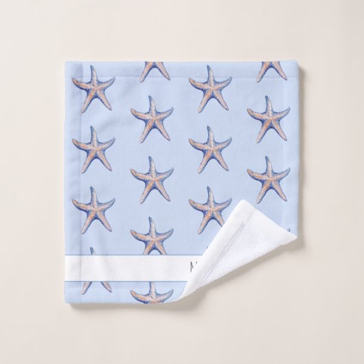 Starfish Pattern Beach House Custom Paar Naam Bad Handdoek (Wasdoekje)