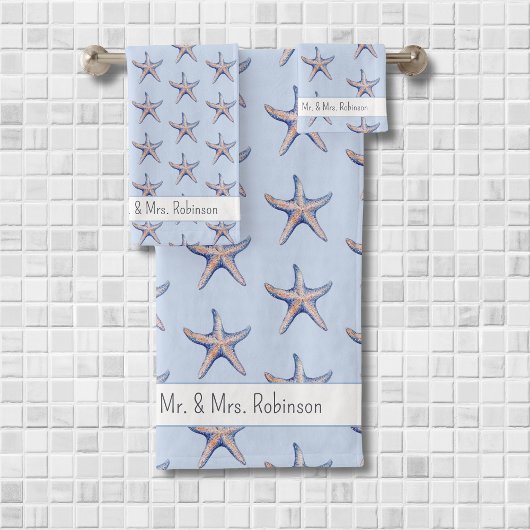 Starfish Pattern Beach House Custom Paar Naam Bad Handdoek