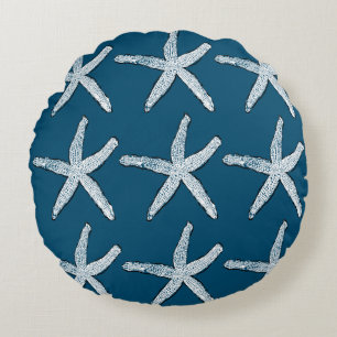Starfish Pattern Beach Ocean Blue Kerstmis 2020 Rond Kussen