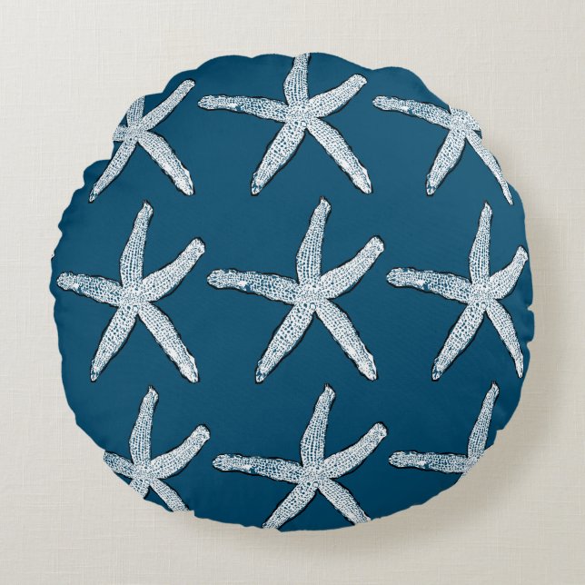 Starfish Pattern Beach Ocean Blue Kerstmis 2020 Rond Kussen (Voorkant)
