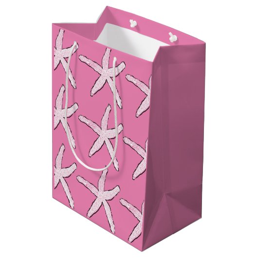 Starfish Pattern Beach roze witte kerst 2020 Medium Cadeauzakje (Achterkant Gekanteld)