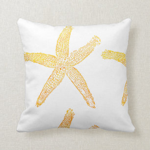 Starfish Pattern Beach Theme Golden Yellow White Kussen