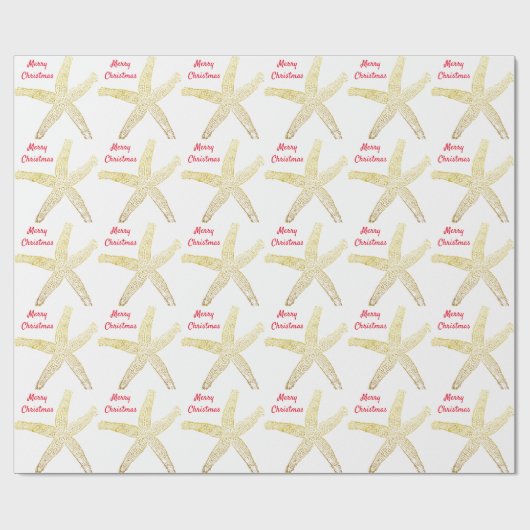 Starfish Pattern Gold White Golden Merry kerst Cadeaupapier (Vlak)