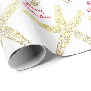 Starfish Pattern Gold White Golden Merry kerst Cadeaupapier