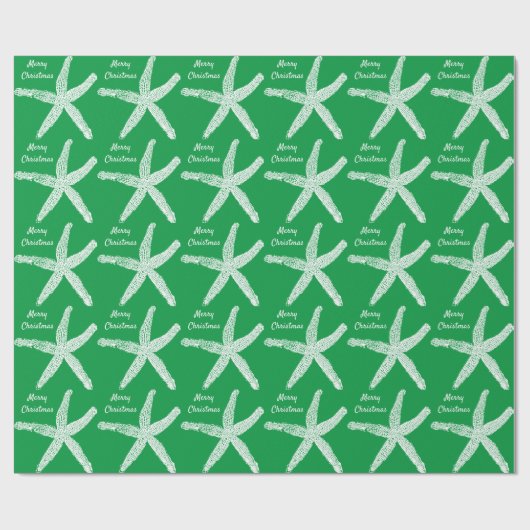 Starfish Pattern Green White Beach Merry kerst Cadeaupapier (Vlak)