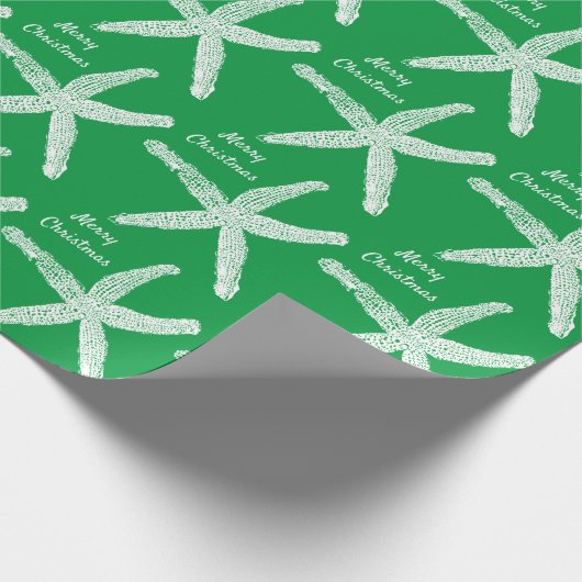 Starfish Pattern Green White Beach Merry kerst Cadeaupapier (Hoek)