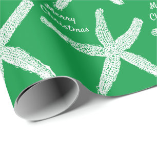 Starfish Pattern Green White Beach Merry kerst Cadeaupapier