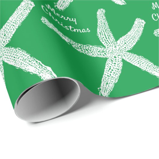 Starfish Pattern Green White Beach Merry kerst Cadeaupapier (Rol Hoek)