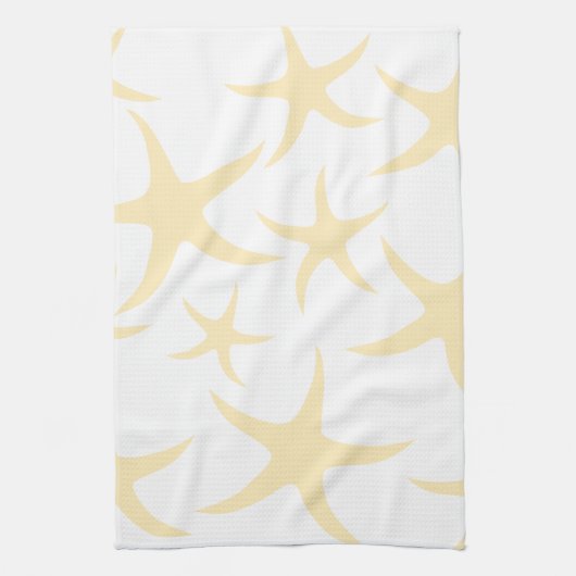 Starfish Pattern in Pastel Yellow and White. Theedoek (Verticaal)
