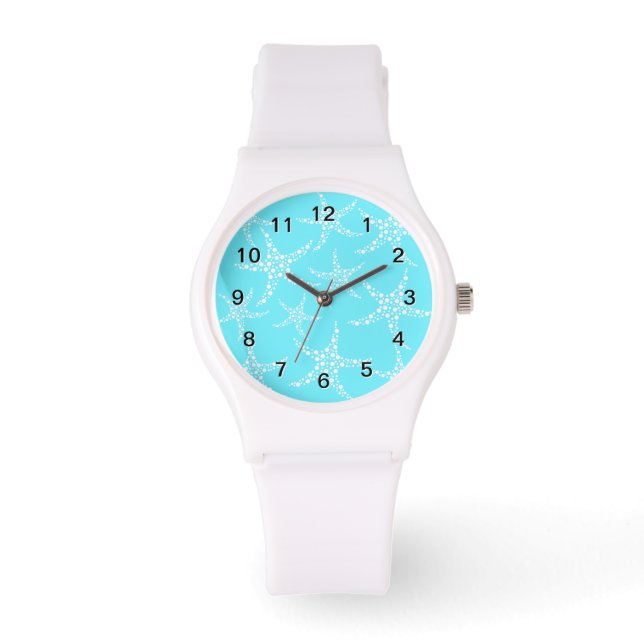 Starfish Pattern in Turquoise en White. Horloge (Voorkant)