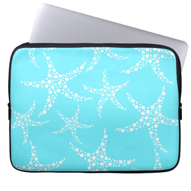 Starfish Pattern in Turquoise en White. Laptop Sleeve (Voorkant)