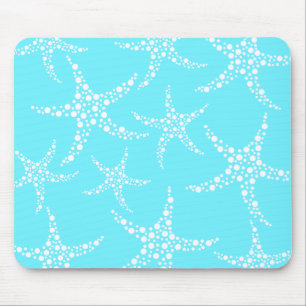 Starfish Pattern in Turquoise en White. Muismat