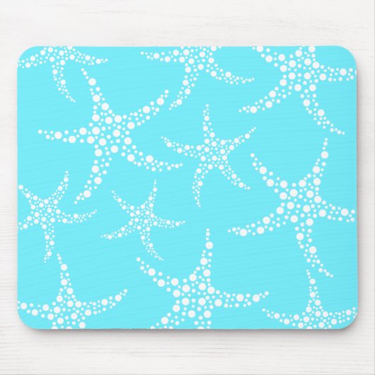 Starfish Pattern in Turquoise en White. Muismat (Voorkant)
