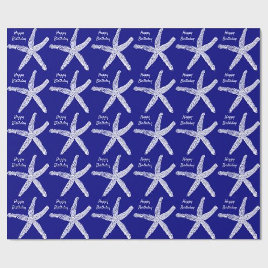 Starfish Pattern marine Blue White Happy Birthday Cadeaupapier (Vlak)