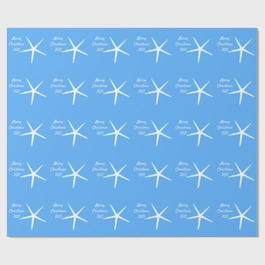 Starfish Pattern Merry Kerstmis 2021 Nautical Cadeaupapier (Vlak)