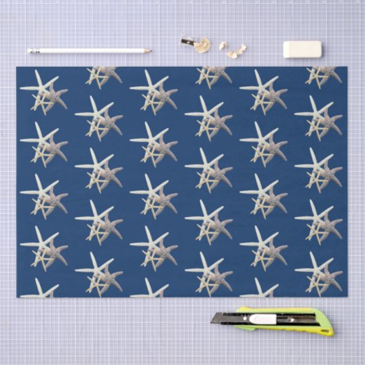 Starfish Pattern Navy Blue Tissuepapier (Craft)