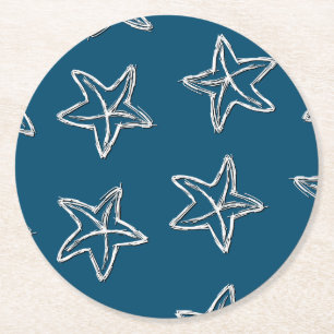 Starfish Pattern on Ocean Blue Color Ronde Kartonnen Onderzetter