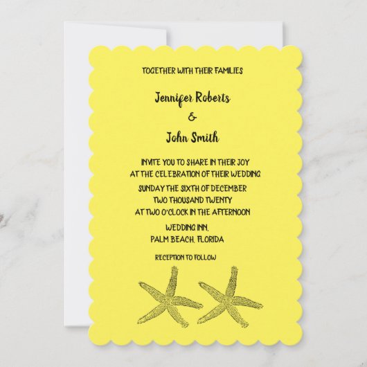 Starfish Pattern Yellow Black Colorful Wedding Kaart (Voorkant)