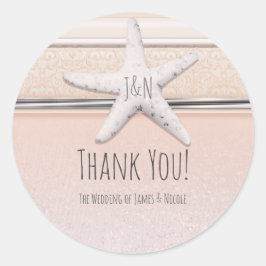 Starfish perziken & crème Beach Elegant Wedding Ronde Sticker