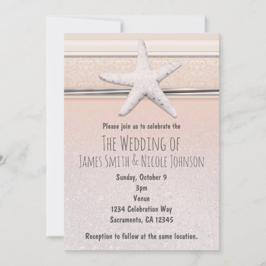 Starfish perziken & crème strand bruiloft uitnodig kaart (Voorkant)
