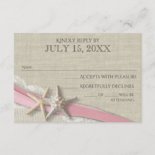Starfish Pink Ribbon and Lace Rustic-reactiekaart RSVP Kaartje
