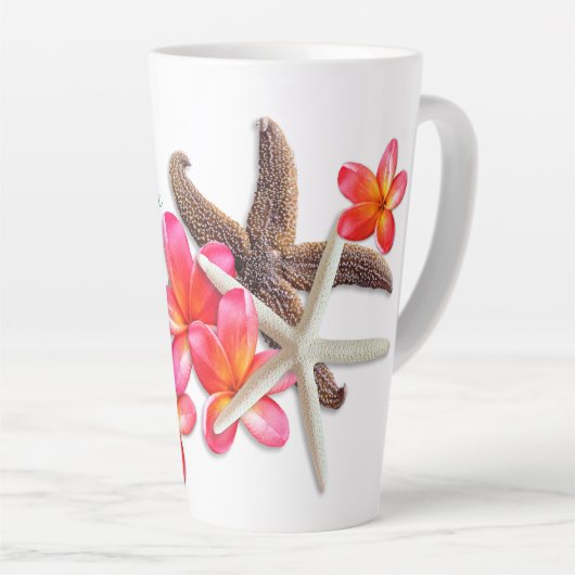 Starfish Plumeria Bloemen gepersonaliseerd Latte Mok (Rechterhoek)