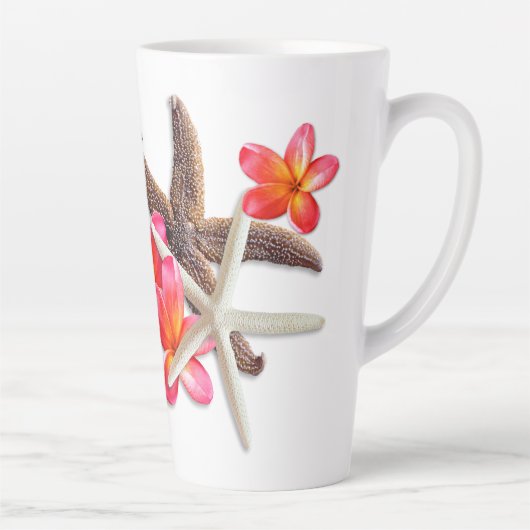 Starfish Plumeria Bloemen gepersonaliseerd Latte Mok (Rechts)