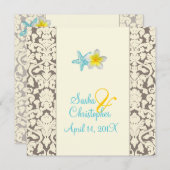Starfish, plumeria + damask Wedding Invitations Kaart (Voorkant / Achterkant)