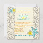 Starfish, plumeria + damask Wedding Invitations Kaart (Achterkant)