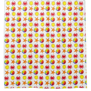 Starfish Rainbow Beach Ball Sun Crab Summer Douchegordijn