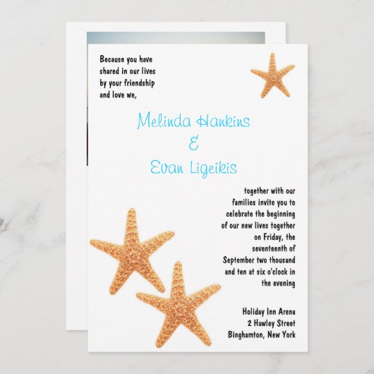 Starfish Reception nodigt uit Kaart (Voorkant / Achterkant)