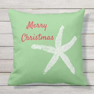 Starfish Red White Green Beach Merry kerst Buitenkussen