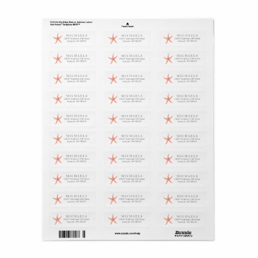 Starfish Return Address Labels (Full Sheet)