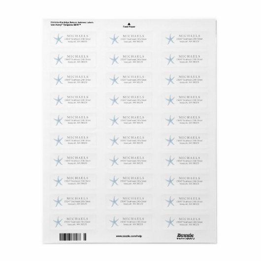 Starfish Return Address Labels (Full Sheet)