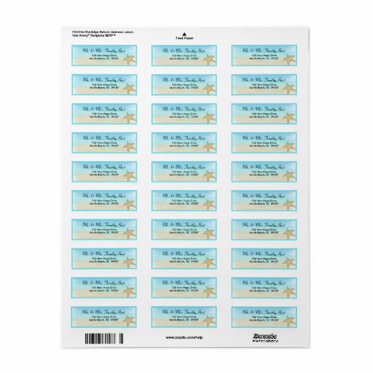 Starfish Return Address Stickers (Full Sheet)