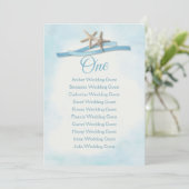 Starfish Ribbon Blue Table One Seatcard (Staand voorkant)