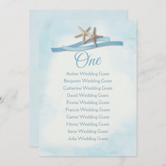 Starfish Ribbon Blue Table One Seatcard (Voorkant / Achterkant)